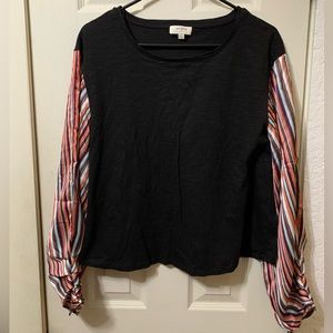 UMGEE mixed media balloon sleeve black blouse